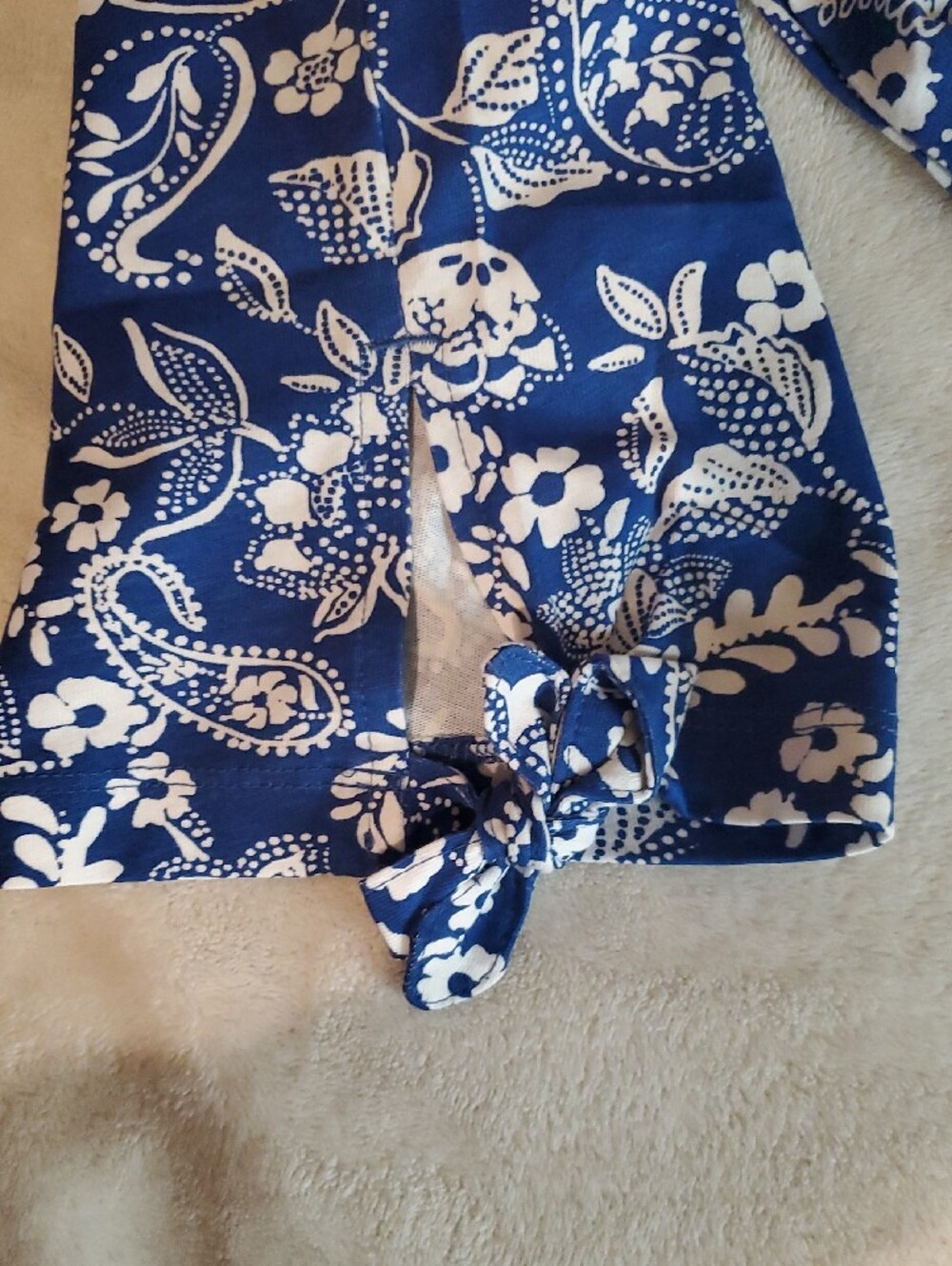 Woman Within 3X Top Blue & White Floral Scoop-Neck Long Sleeve with end ties NEW - Picture 7 of 12